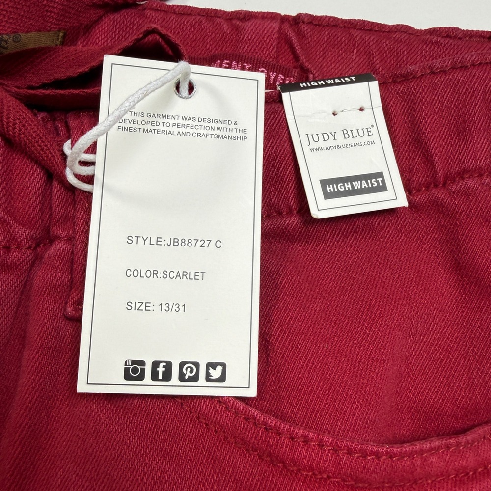 NWT Judy Blue High Waist Joggers Size 13/31 Scarlet Red Drawstring Garment Dyed - Picture 4 of 9
